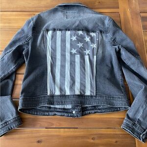 Rock & Republic Charcoal Denim Jacket With American Flag Accent